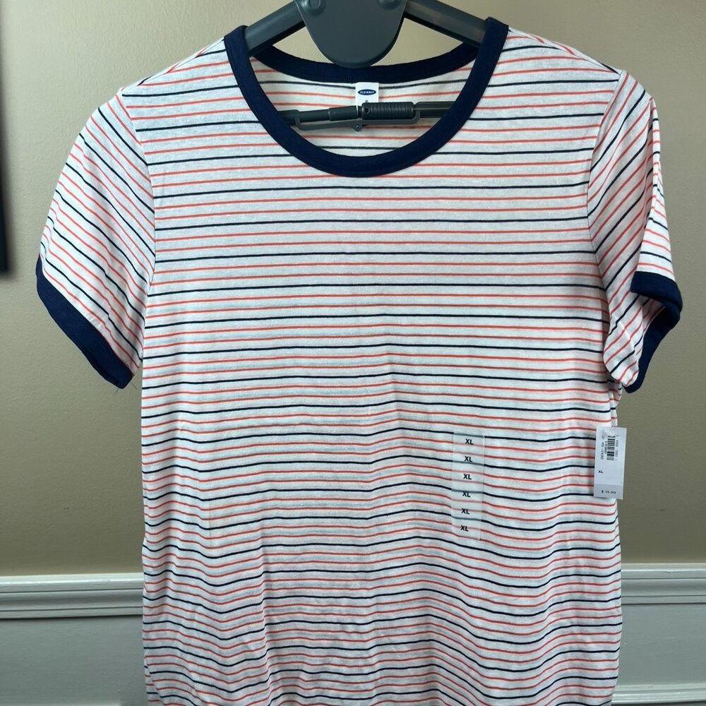 Old Navy Short-Sleeve Red/Wht/Blue Striped Tee XL